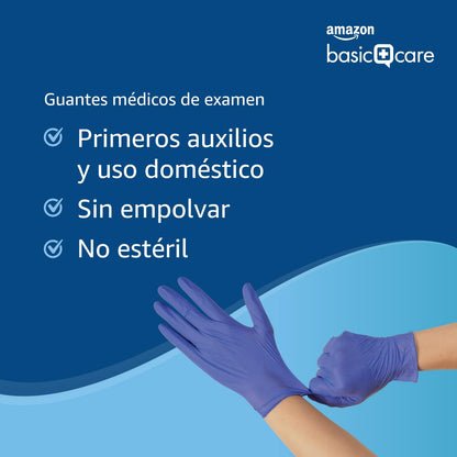 by Amazon Guantes Desechables de Nitrilo Azules, sin Polvo, sin Látex, Talla M, Paquete de 100