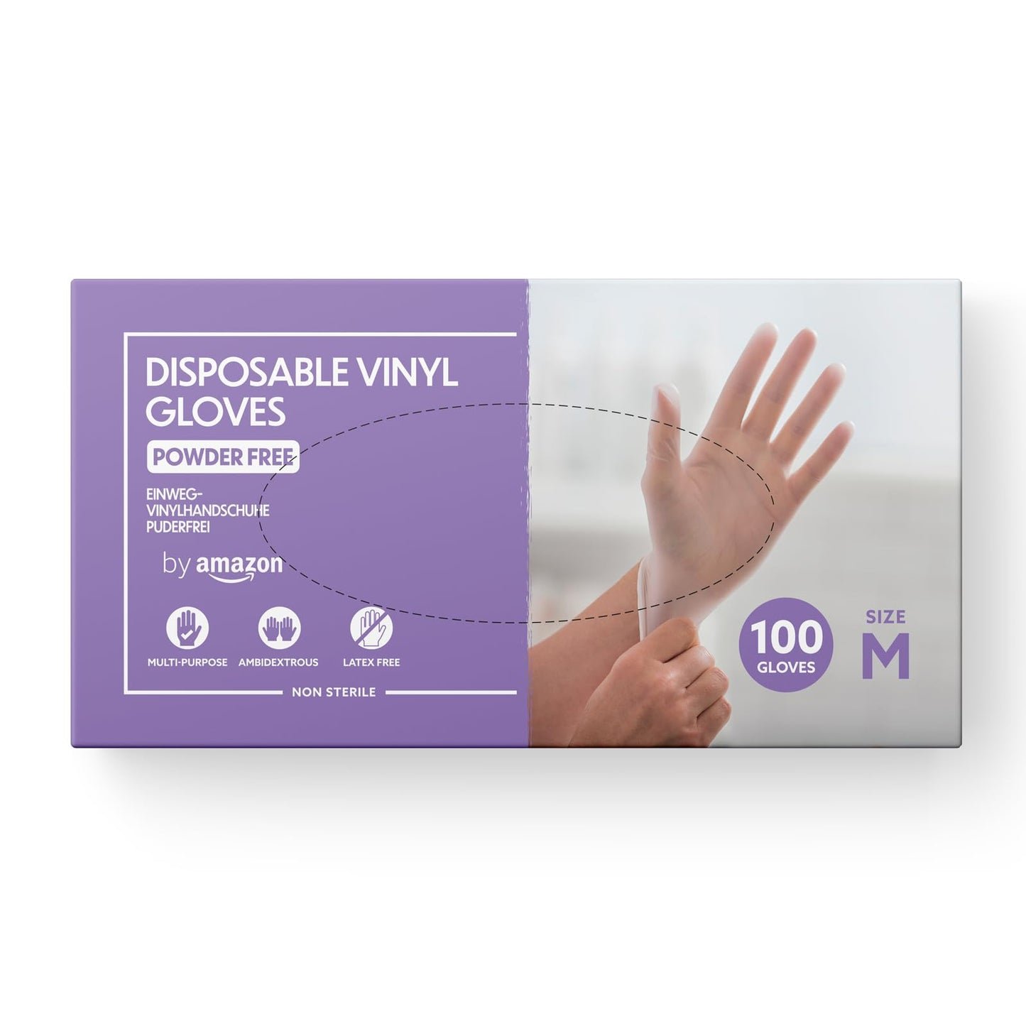 by Amazon Guantes Desechables de Vinilo, sin Polvo, sin Látex, Talla M, Paquete de 100