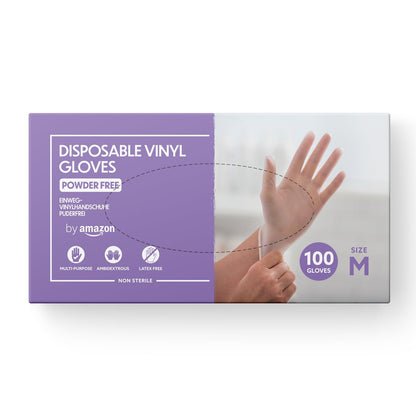 by Amazon Guantes Desechables de Vinilo, sin Polvo, sin Látex, Talla M, Paquete de 100