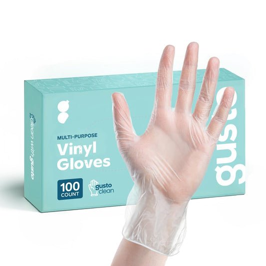 Comfy Package [100 unidades Guantes desechables de vinilo, sin polvo, sin látex, guantes transparentes para cocinar y limpiar - Talla mediana.