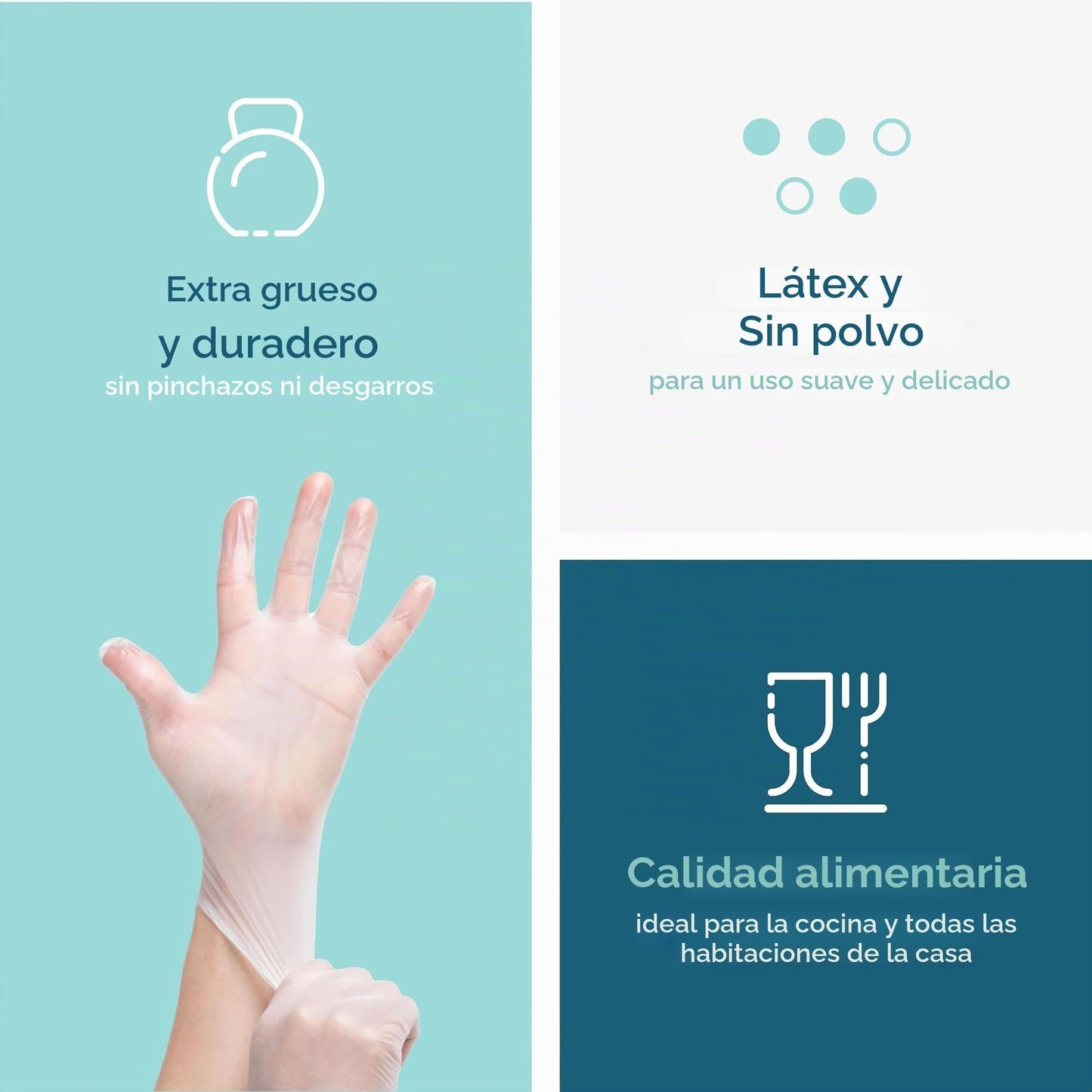Comfy Package [100 unidades Guantes desechables de vinilo, sin polvo, sin látex, guantes transparentes para cocinar y limpiar - Talla mediana.