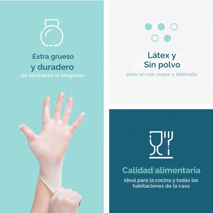 Comfy Package [100 unidades Guantes desechables de vinilo, sin polvo, sin látex, guantes transparentes para cocinar y limpiar - Talla mediana.