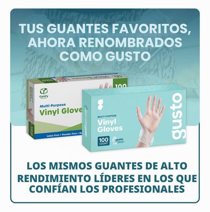 Comfy Package [100 unidades Guantes desechables de vinilo, sin polvo, sin látex, guantes transparentes para cocinar y limpiar - Talla mediana.