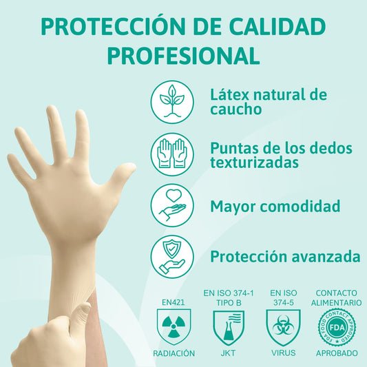 Ansell MicroFlex 63-864 Guantes Desechables Sin Polvo, Dedos Texturizados y Reforzados, Protección Mecánica, Seguridad Alimentaria, Látex de Caucho Natural, Blanco, Talla L (100 Guantes)