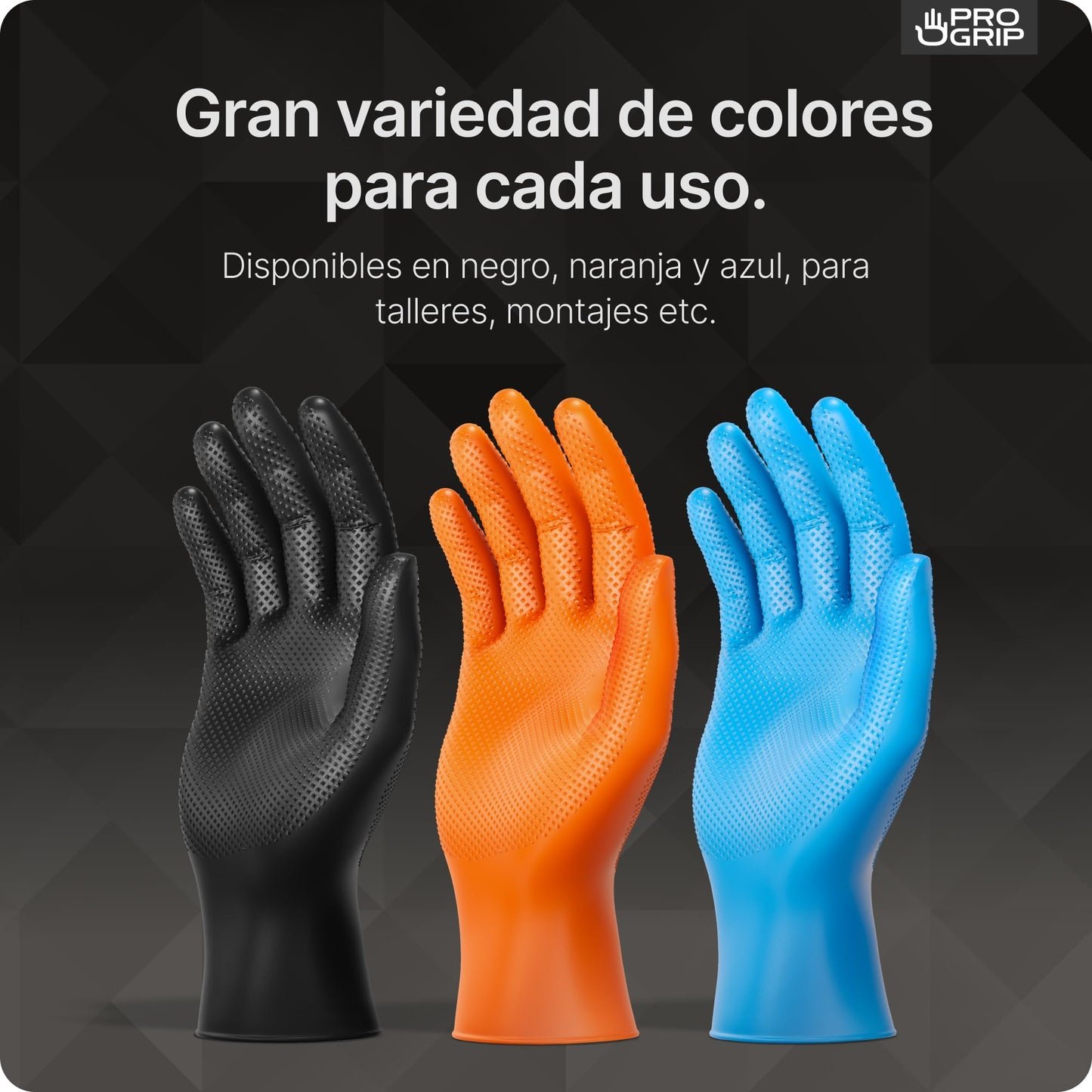 50x PROGRIP Guantes nitrilo talla L Negro [Con doble grosor y textura diamante], Guantes desechables de nitrilo para taller, industria y montaje, Luvas nitrilo descartaveis