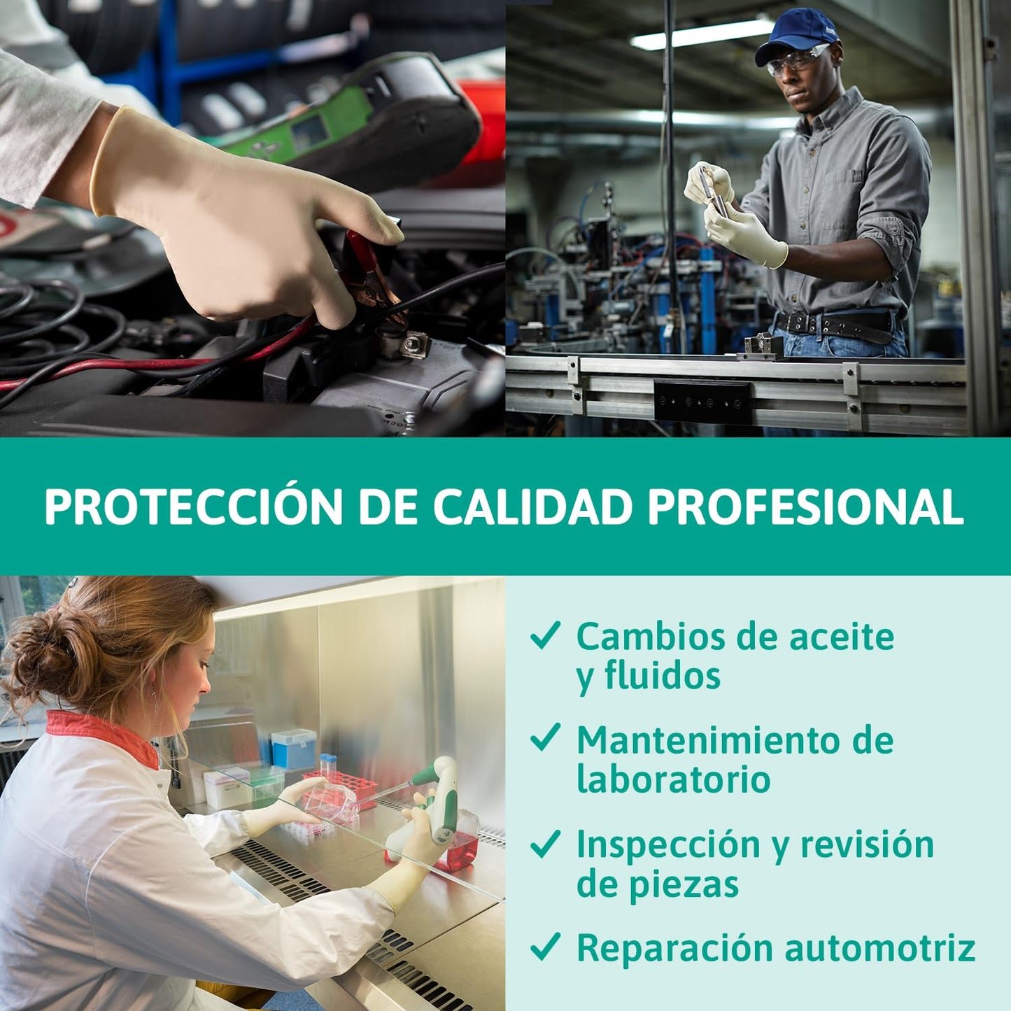 Ansell MicroFlex 63-864 Guantes Desechables Sin Polvo, Dedos Texturizados y Reforzados, Protección Mecánica, Seguridad Alimentaria, Látex de Caucho Natural, Blanco, Talla L (100 Guantes)