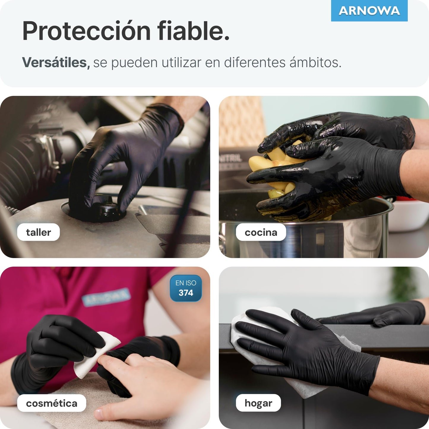 100x ARNOMED® Guantes nitrilo talla L Negro, Guantes desechables quirurgicos y laboratorio, Luvas nitrilo descartaveis sin polvo y látex, Manoplas nitrilo en XS, S, M, L, XL, XXL