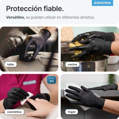 100x ARNOMED® Guantes nitrilo talla L Negro, Guantes desechables quirurgicos y laboratorio, Luvas nitrilo descartaveis sin polvo y látex, Manoplas nitrilo en XS, S, M, L, XL, XXL