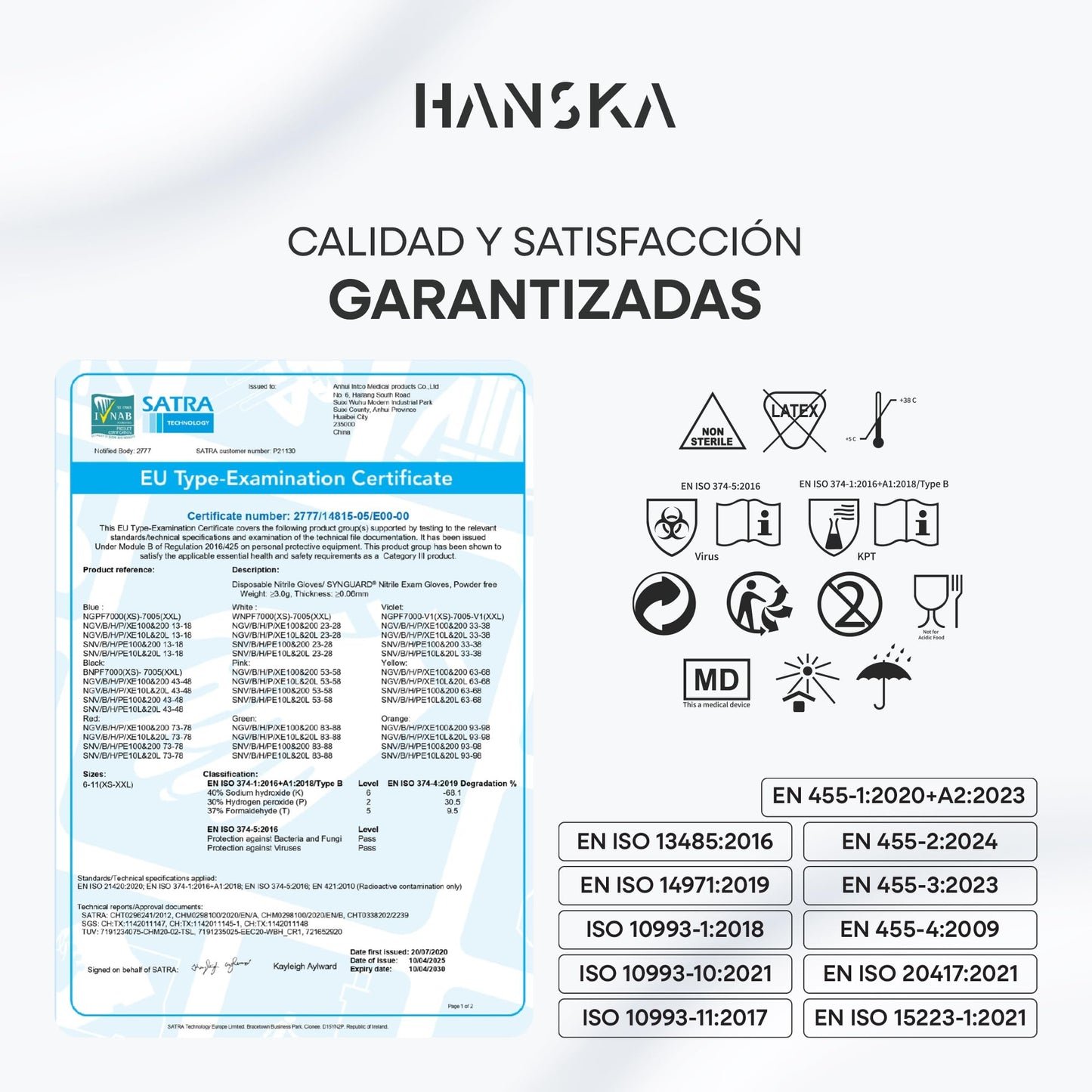 HANSKA Guantes desechables de nitrilo negros – Sin polvo – Desechar– Ambidextros – No estériles – Base de goma – Apto para ámbitos médicos, manipulación de alimentos (100, M)