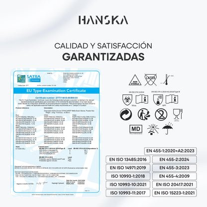 HANSKA Guantes desechables de nitrilo negros – Sin polvo – Desechar– Ambidextros – No estériles – Base de goma – Apto para ámbitos médicos, manipulación de alimentos (100, M)